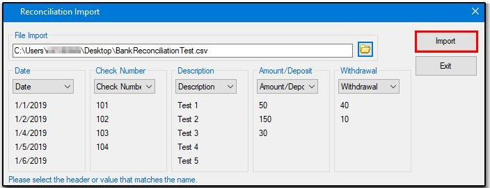 Reconciliation import